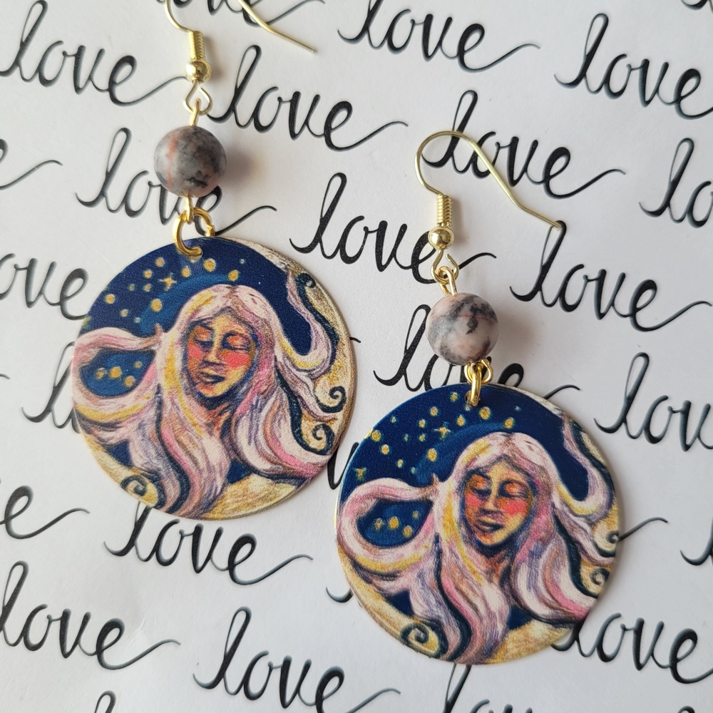 Handcrafted Gold and Blue Artistic Earrings